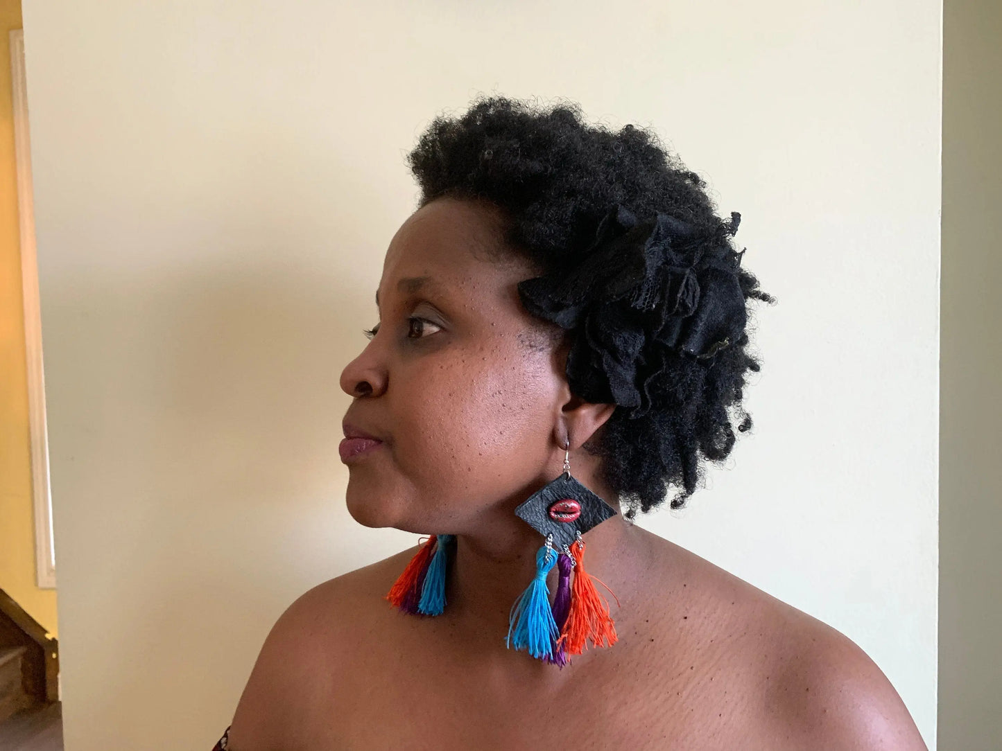 Mama Zuri Style Leather thread statement earrings/jewelry earrings /handmade earrings /African handmade jewelry /