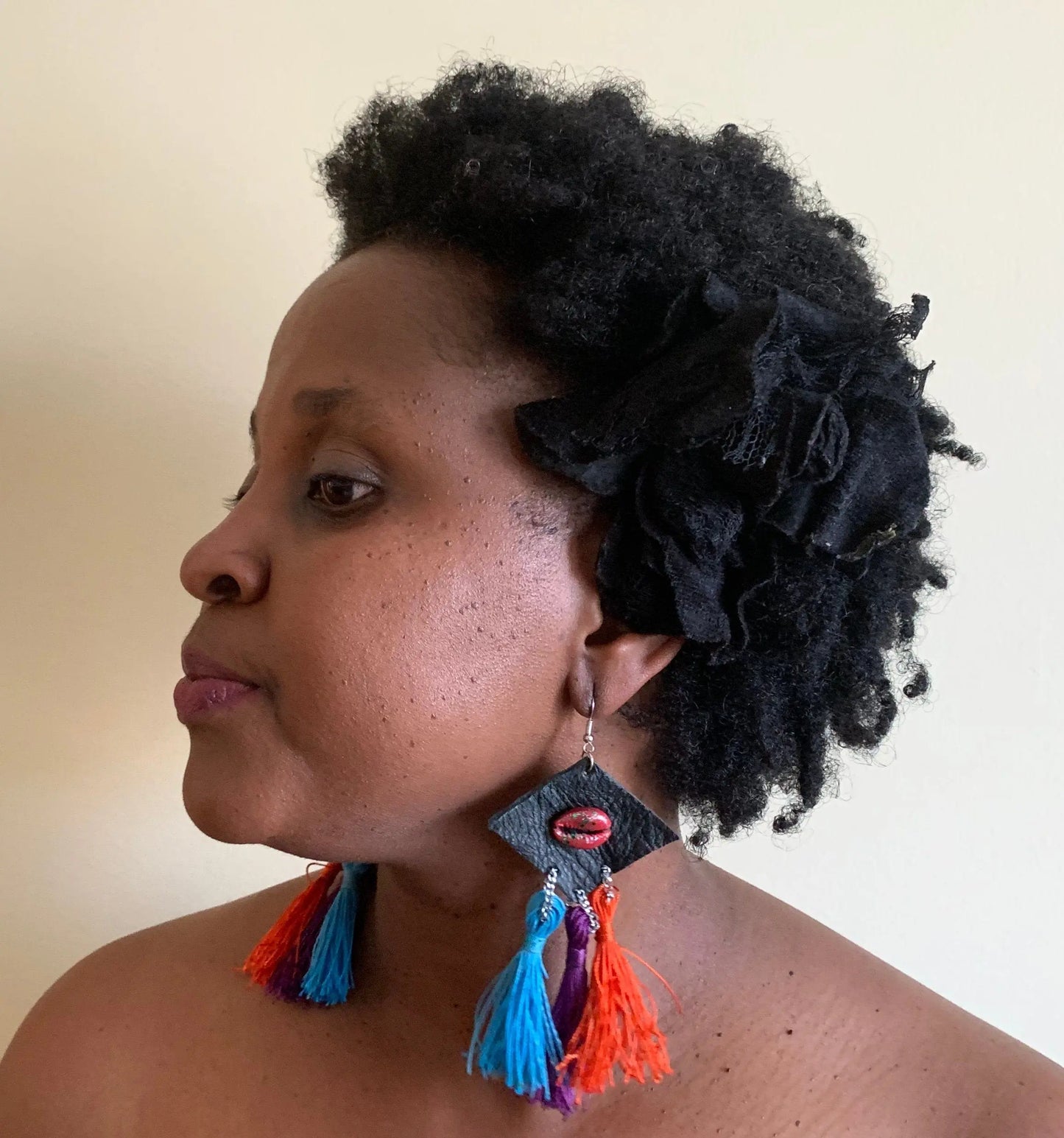Mama Zuri Style Leather thread statement earrings/jewelry earrings /handmade earrings /African handmade jewelry /