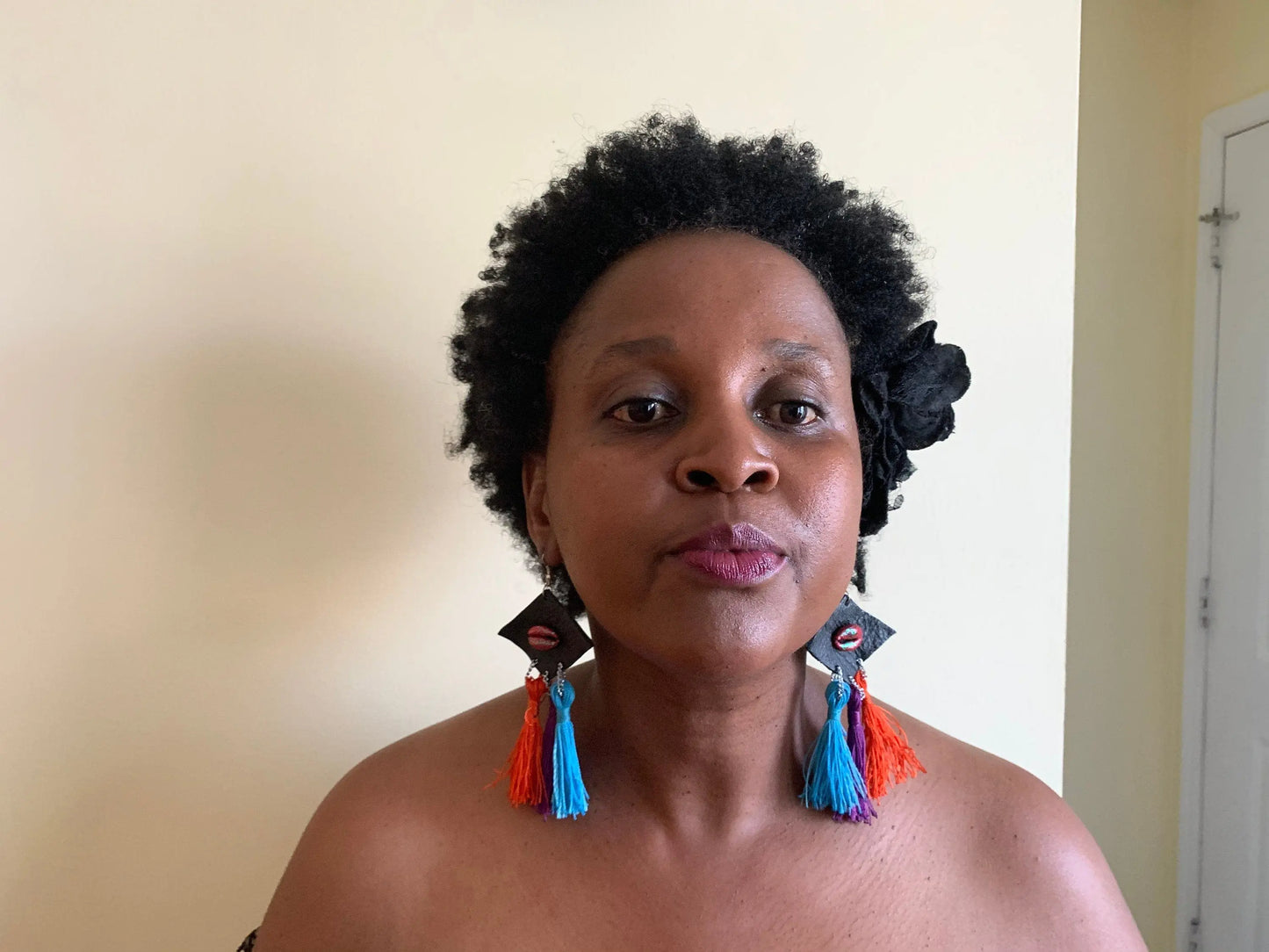 Mama Zuri Style Leather thread statement earrings/jewelry earrings /handmade earrings /African handmade jewelry /