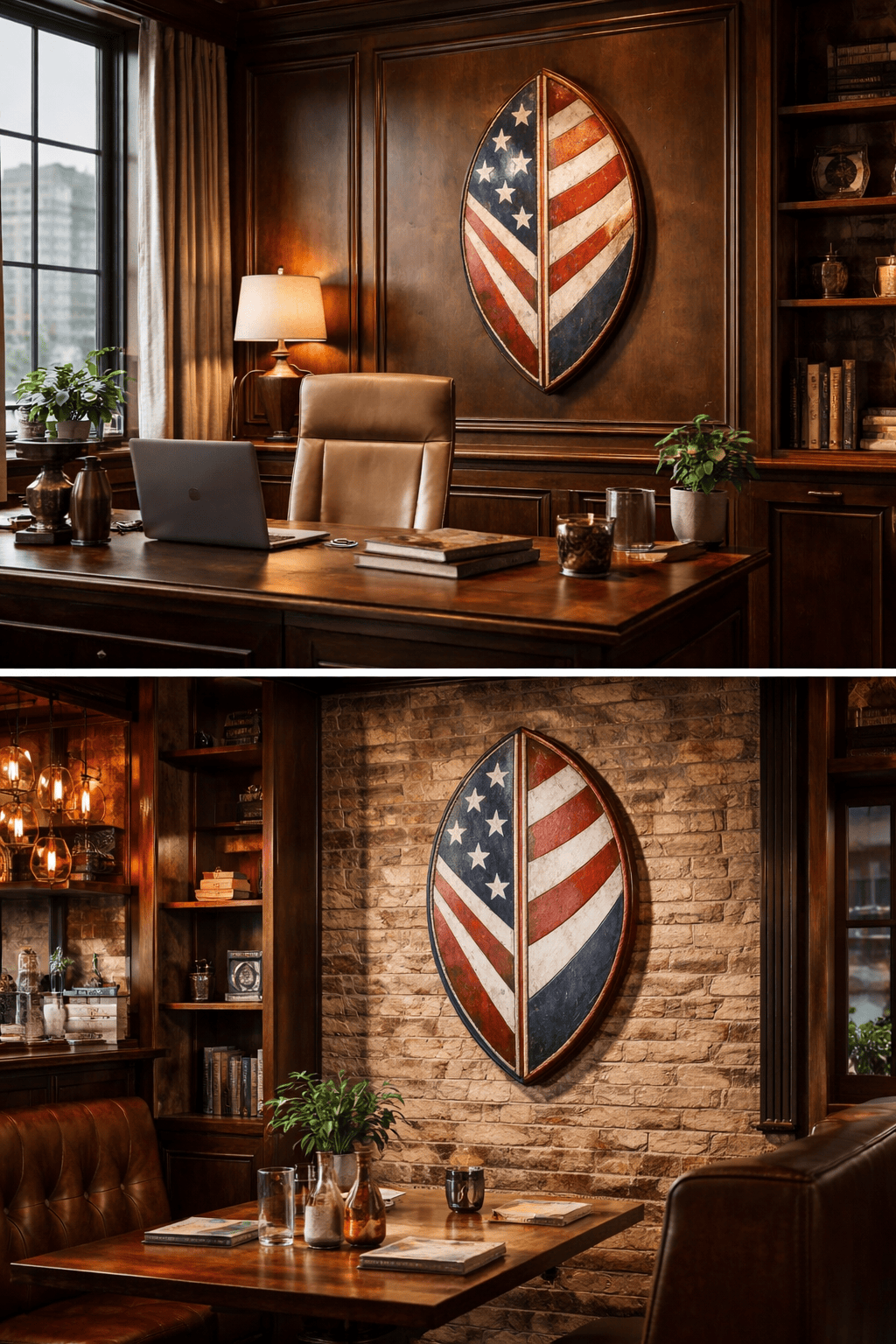 Mama Zuri Style African wooden mask American flag shield office and home decor