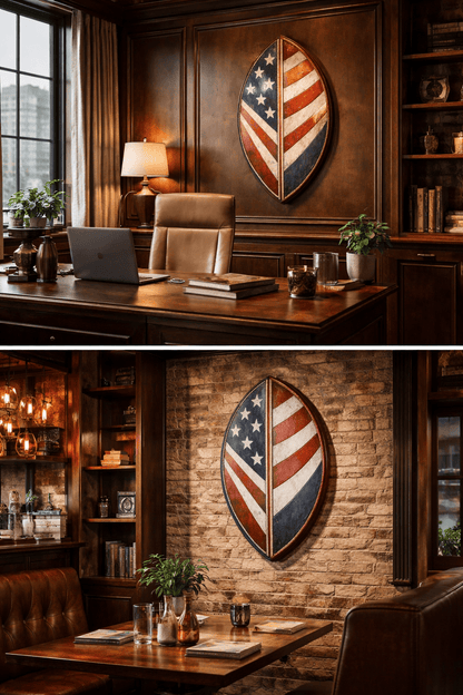 Mama Zuri Style African wooden mask American flag shield office and home decor