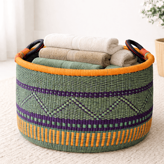 Mama Zuri Style Baskets 16 " w 10" H Bolga African Woven Storage handmade Basket Calgary