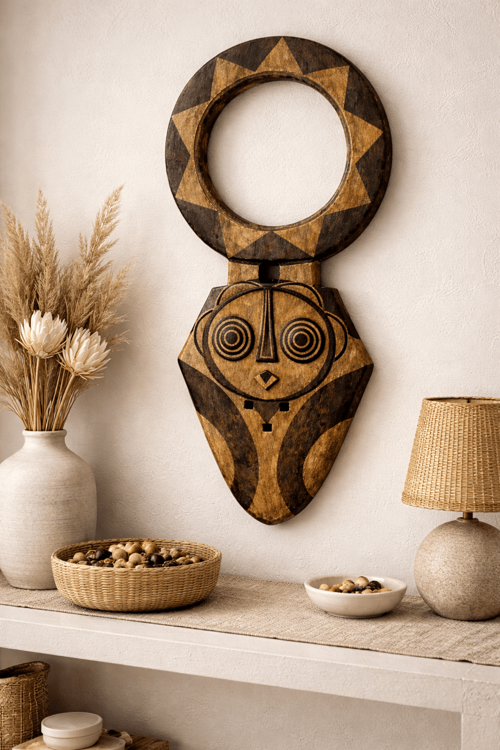 Mama Zuri Style African wooden mask Green African wooden mask decor