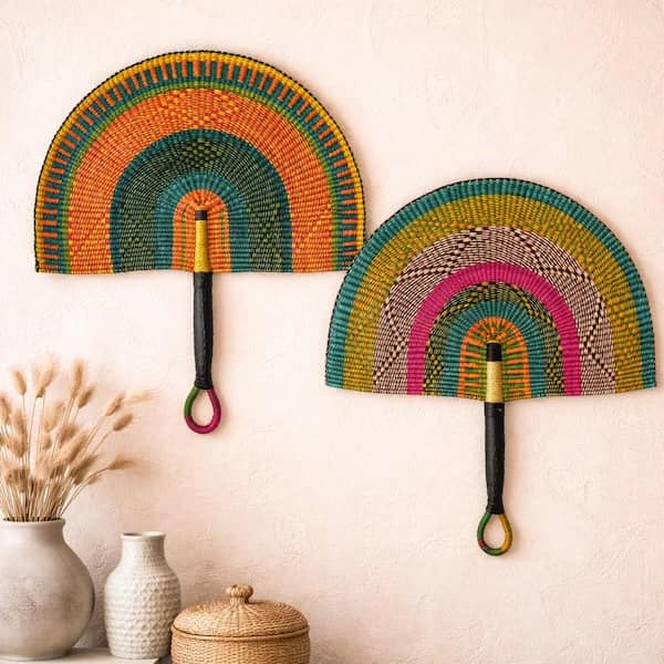 Mama Zuri Style Bolga Fans Decor Large woven straw wall decor artisan style